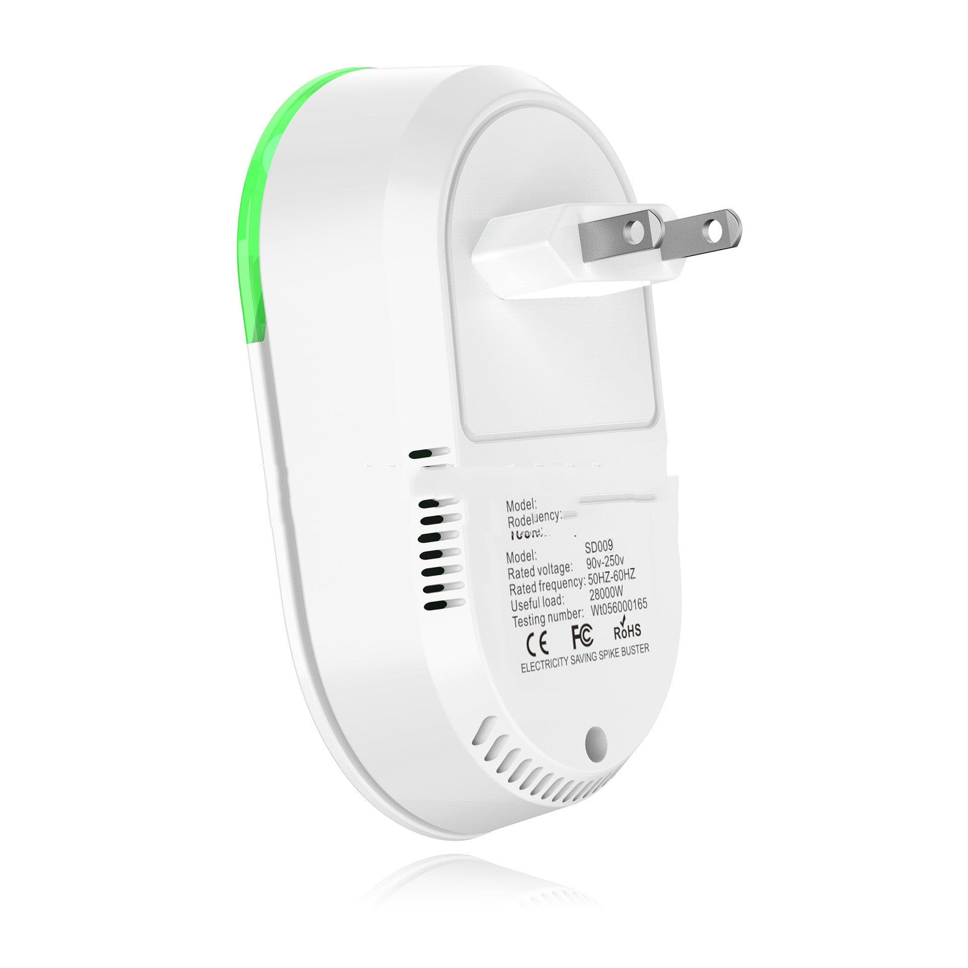 Energy-saving plug-in device shown in a modern kitchen setting, ideal for reducing power consumption and protecting appliances from surges.