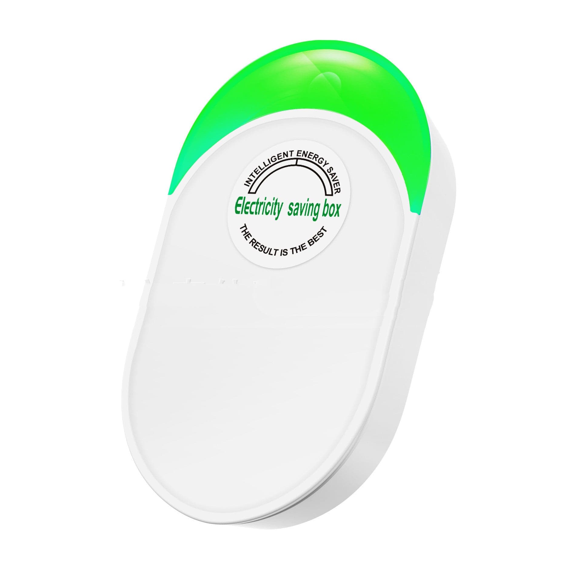 Close-up of Electric Appliance Energy Saver with LED indicator, highlighting voltage stabilization and energy-saving features for household use.